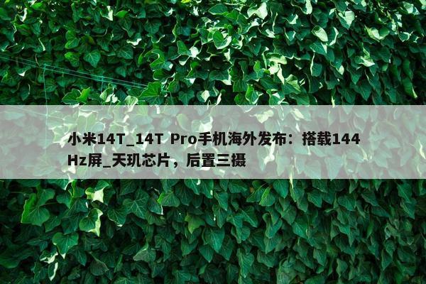 小米14T_14T Pro手机海外发布：搭载144Hz屏_天玑芯片，后置三摄