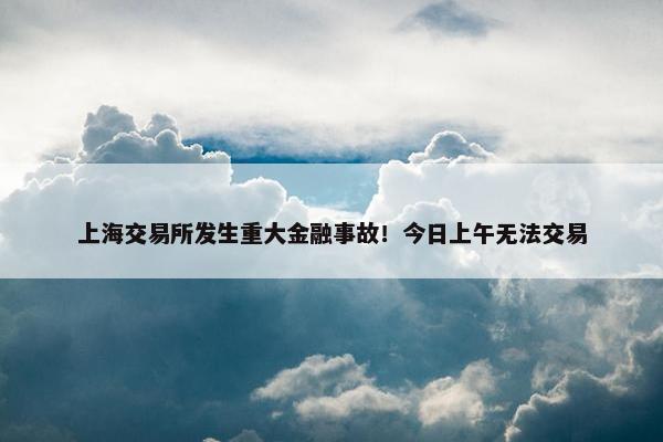 上海交易所发生重大金融事故！今日上午无法交易