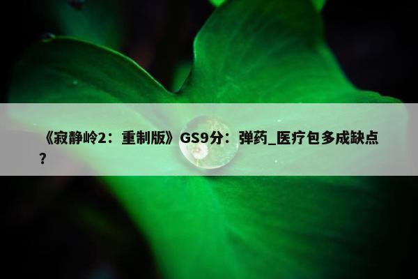 《寂静岭2：重制版》GS9分：弹药_医疗包多成缺点？