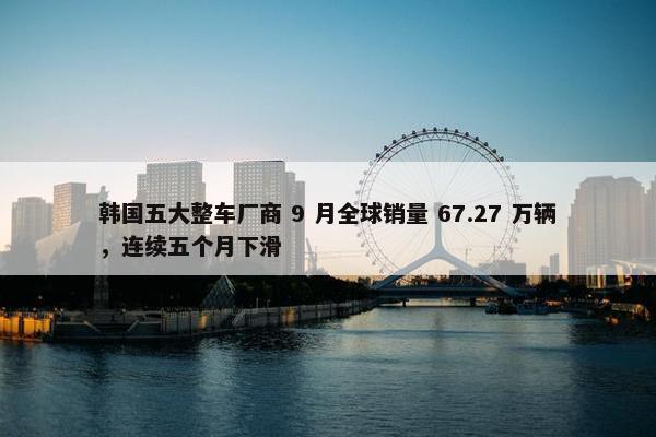 韩国五大整车厂商 9 月全球销量 67.27 万辆，连续五个月下滑