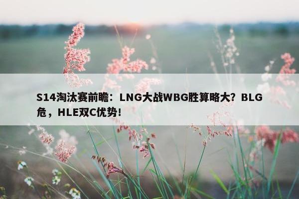 S14淘汰赛前瞻：LNG大战WBG胜算略大？BLG危，HLE双C优势！