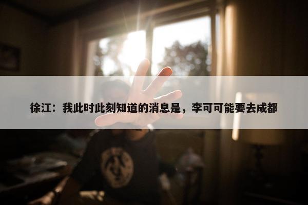 徐江：我此时此刻知道的消息是，李可可能要去成都