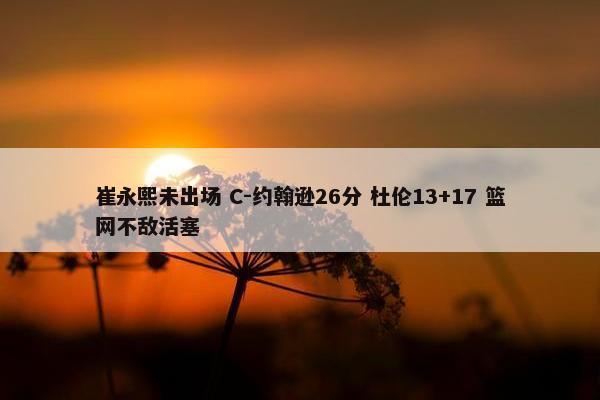 崔永熙未出场 C-约翰逊26分 杜伦13+17 篮网不敌活塞